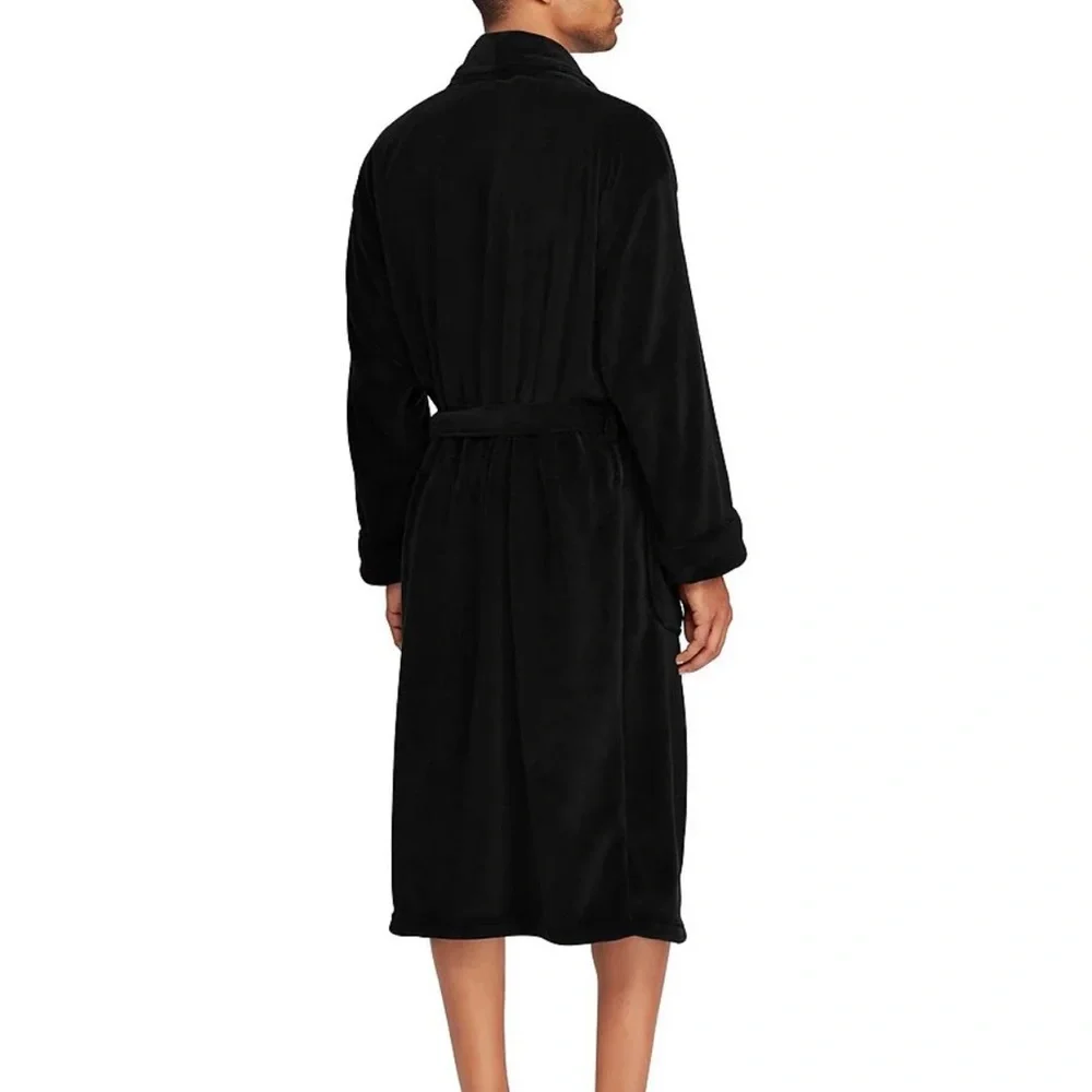Polo Ralph Lauren MENS Sleepwear Soft Cotton Kimono Velour Robe Black MENS L/XL